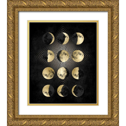 Moon Phases Gold Ornate Wood Framed Art Print with Double Matting by Jeffries, Oliver