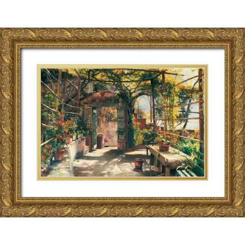 In the Pergola Gold Ornate Wood Framed Art Print with Double Matting by Monsted, Peder
