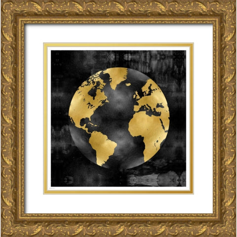 The Globe Gold on Black Gold Ornate Wood Framed Art Print with Double Matting by Brennan, Russell