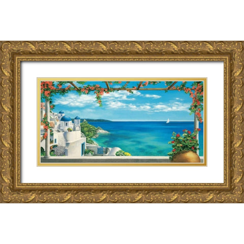 Village in Greece Gold Ornate Wood Framed Art Print with Double Matting by Dominguez, Robert