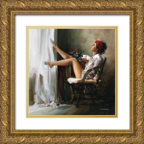 Coffee Break Gold Ornate Wood Framed Art Print with Double Matting by Di Scenza, Ron