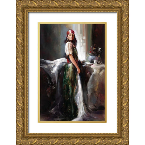 Girl By The Window Gold Ornate Wood Framed Art Print with Double Matting by Di Scenza, Ron
