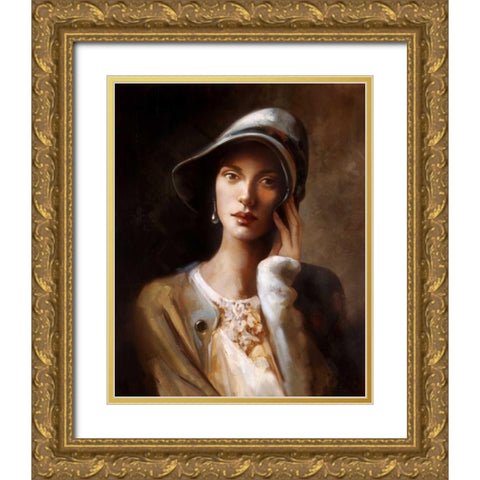 Pearl Earing Gold Ornate Wood Framed Art Print with Double Matting by Di Scenza, Ron