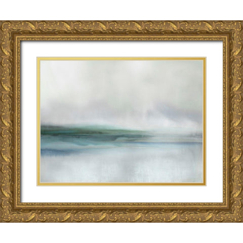 Stillness in Aqua I Gold Ornate Wood Framed Art Print with Double Matting by Springer, Rachel