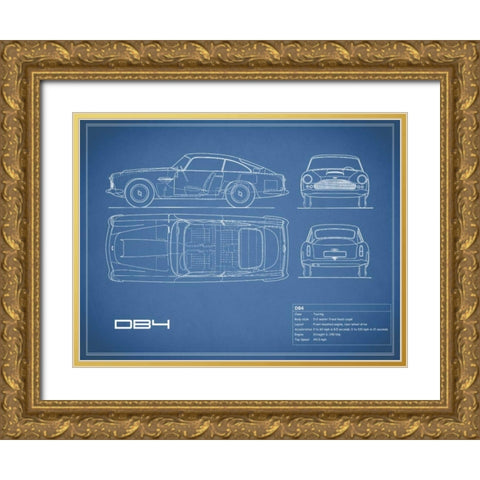 Aston DB4 -Blue Gold Ornate Wood Framed Art Print with Double Matting by Rogan, Mark