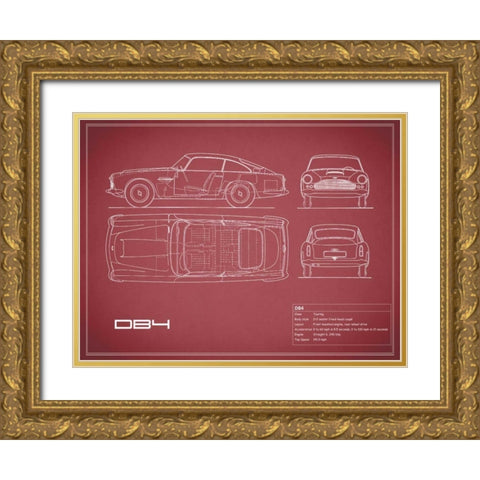 Aston DB4 -Maroon Gold Ornate Wood Framed Art Print with Double Matting by Rogan, Mark
