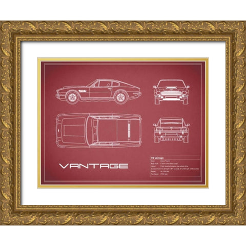 Aston V8 Vantage-Maroon Gold Ornate Wood Framed Art Print with Double Matting by Rogan, Mark