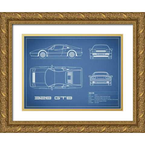 Ferrari 328-GTB-Blue Gold Ornate Wood Framed Art Print with Double Matting by Rogan, Mark