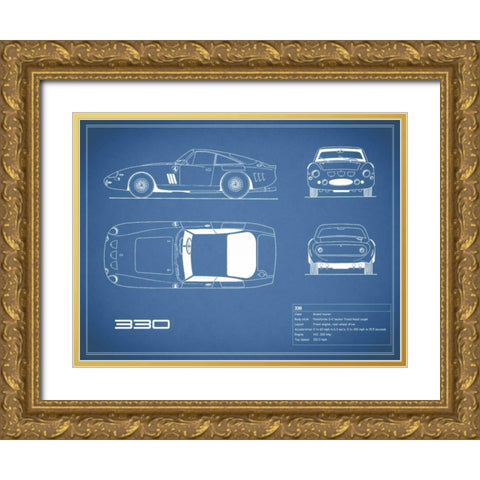 Ferrari 330-Blue Gold Ornate Wood Framed Art Print with Double Matting by Rogan, Mark