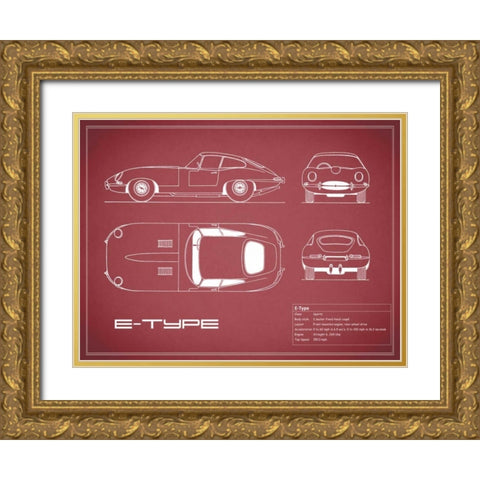 Jaguar E-Type-Maroon Gold Ornate Wood Framed Art Print with Double Matting by Rogan, Mark