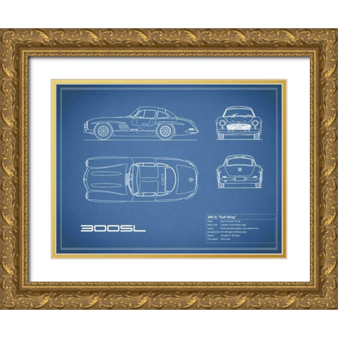 Mercedes 300SL Gullwing-Blue Gold Ornate Wood Framed Art Print with Double Matting by Rogan, Mark