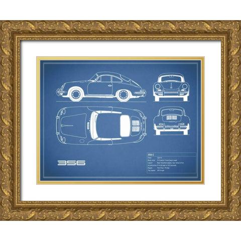 Porsche 356C-Blue Gold Ornate Wood Framed Art Print with Double Matting by Rogan, Mark
