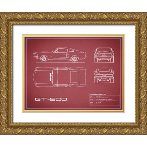 Shelby Mustang GT500-Maroon Gold Ornate Wood Framed Art Print with Double Matting by Rogan, Mark