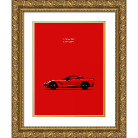 Chev Corvette-Stingray Red Gold Ornate Wood Framed Art Print with Double Matting by Rogan, Mark