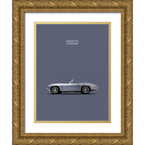 Corvette 1965 Grey Gold Ornate Wood Framed Art Print with Double Matting by Rogan, Mark