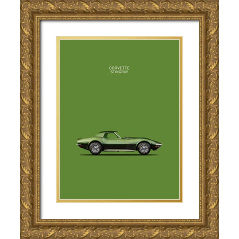 Corvette Stingray 1970 Green Gold Ornate Wood Framed Art Print with Double Matting by Rogan, Mark