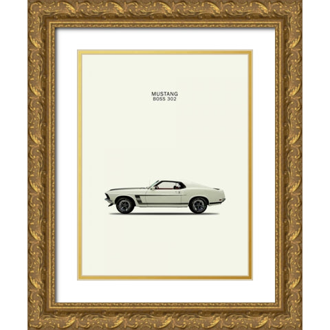 Ford Mustang Boss302 1969 Gold Ornate Wood Framed Art Print with Double Matting by Rogan, Mark