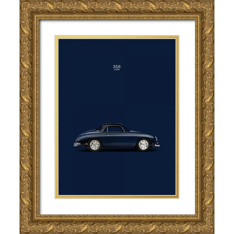 Porsche 356 1958 Blue Gold Ornate Wood Framed Art Print with Double Matting by Rogan, Mark