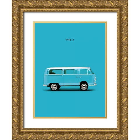 VW Type 2  Sky Blue Gold Ornate Wood Framed Art Print with Double Matting by Rogan, Mark