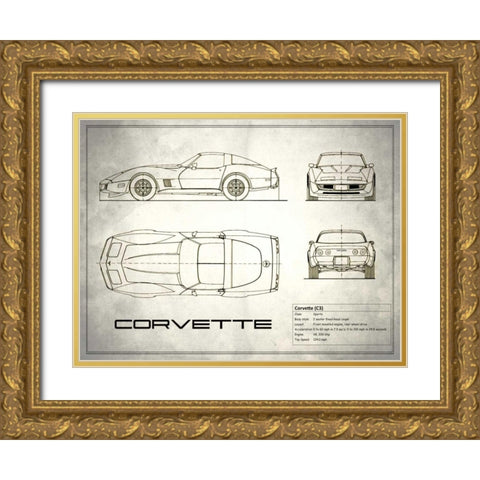 Corvette C3 White Gold Ornate Wood Framed Art Print with Double Matting by Rogan, Mark