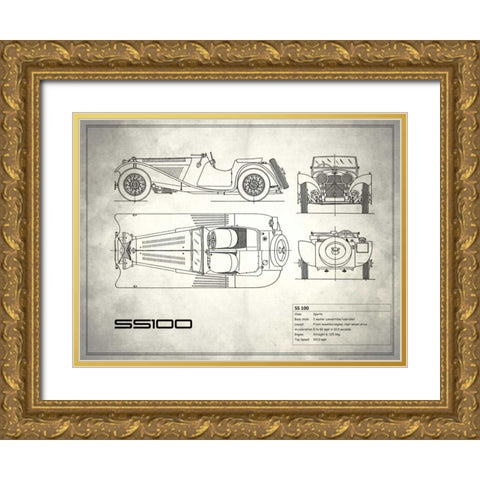 Jaguar SS1 White Gold Ornate Wood Framed Art Print with Double Matting by Rogan, Mark