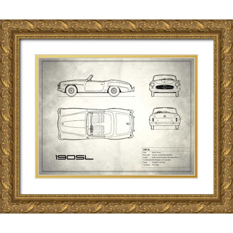 Mercedes 190-SL White Gold Ornate Wood Framed Art Print with Double Matting by Rogan, Mark