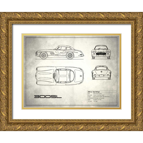 Mercedes 300SL Gullwing White Gold Ornate Wood Framed Art Print with Double Matting by Rogan, Mark
