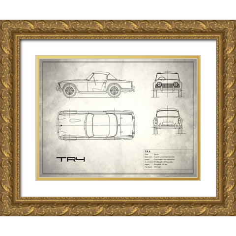 Triumph TR4 White Gold Ornate Wood Framed Art Print with Double Matting by Rogan, Mark