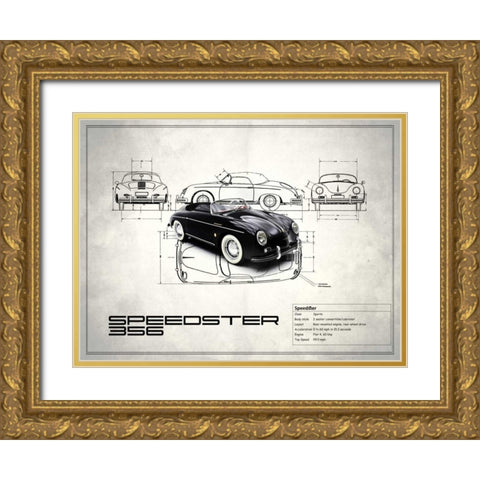Porsche Speedster 1959 Gold Ornate Wood Framed Art Print with Double Matting by Rogan, Mark