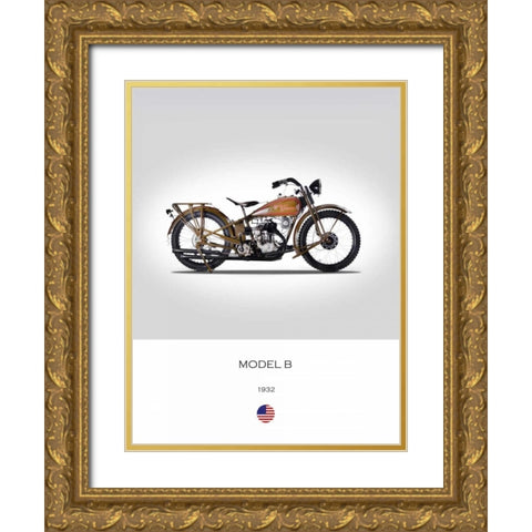 Harley Davidson Model B 1932 Gold Ornate Wood Framed Art Print with Double Matting by Rogan, Mark