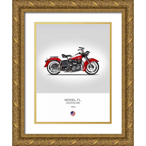 Harley Davidson Model FL Duo G Gold Ornate Wood Framed Art Print with Double Matting by Rogan, Mark