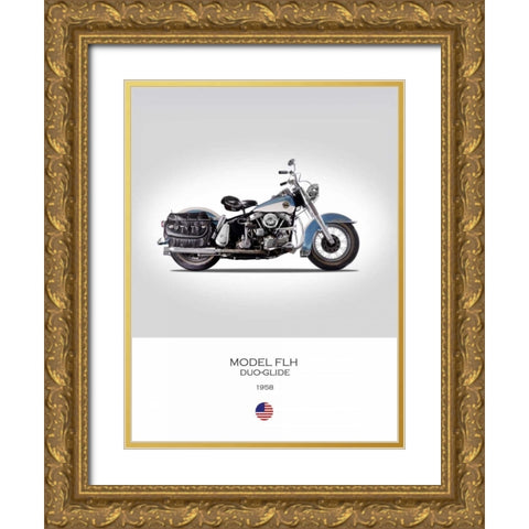 HD Model FLH Duo Glide 1958 Gold Ornate Wood Framed Art Print with Double Matting by Rogan, Mark