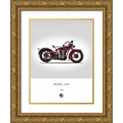 Harley Davidson Model JDH 1928 Gold Ornate Wood Framed Art Print with Double Matting by Rogan, Mark