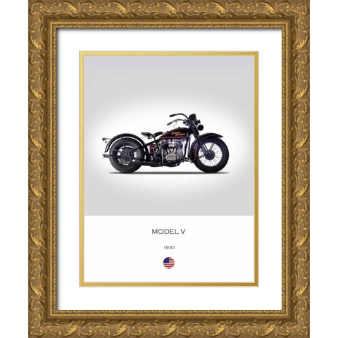 Harley Davidson Model V 1930 Gold Ornate Wood Framed Art Print with Double Matting by Rogan, Mark