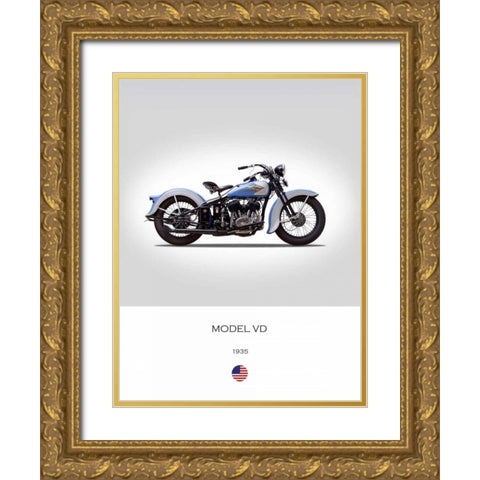 Harley Davidson Model VD 1935 Gold Ornate Wood Framed Art Print with Double Matting by Rogan, Mark