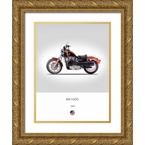 Harley Davidson XR 1000 1984 Gold Ornate Wood Framed Art Print with Double Matting by Rogan, Mark
