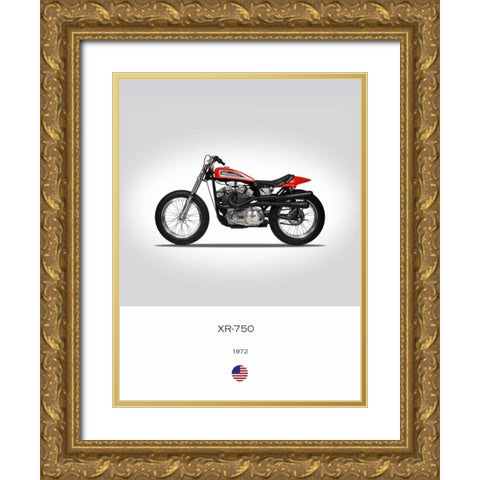Harley Davidson XR 750 1972 Gold Ornate Wood Framed Art Print with Double Matting by Rogan, Mark