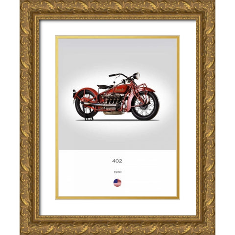 Indian 402 1930 Gold Ornate Wood Framed Art Print with Double Matting by Rogan, Mark