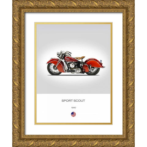 Indian Sport Scout 1940 Gold Ornate Wood Framed Art Print with Double Matting by Rogan, Mark