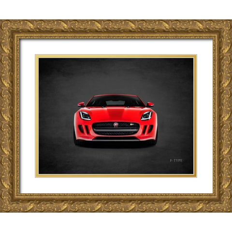 Jaguar F-Type Front Gold Ornate Wood Framed Art Print with Double Matting by Rogan, Mark