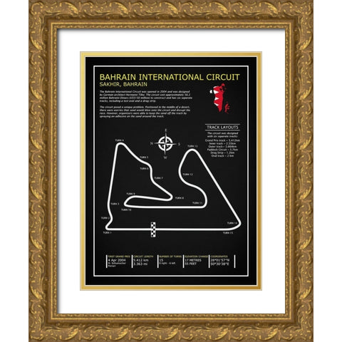 Bahrain Intl. Circuit BL Gold Ornate Wood Framed Art Print with Double Matting by Rogan, Mark