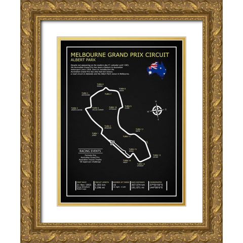 Melbourne GP Circuit BL Gold Ornate Wood Framed Art Print with Double Matting by Rogan, Mark