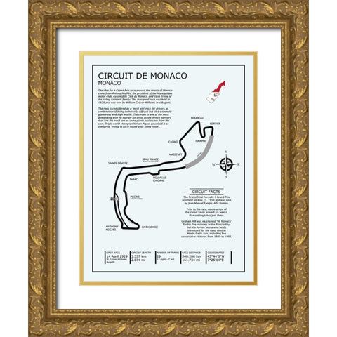 Monaco Circuit Gold Ornate Wood Framed Art Print with Double Matting by Rogan, Mark