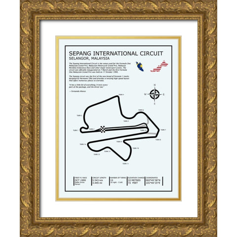 SIlverstone Circuit Gold Ornate Wood Framed Art Print with Double Matting by Rogan, Mark