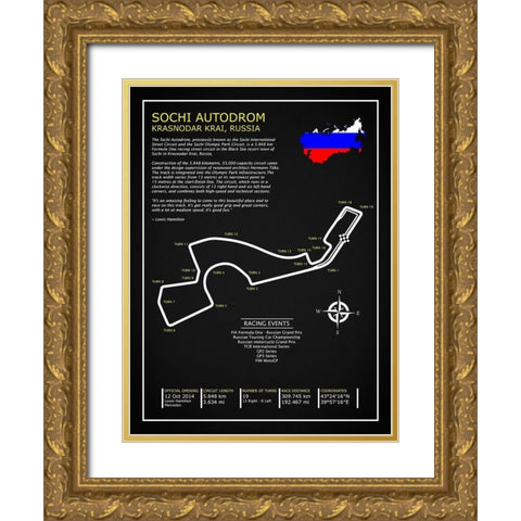 Sochi Autodrom Russia BL Gold Ornate Wood Framed Art Print with Double Matting by Rogan, Mark