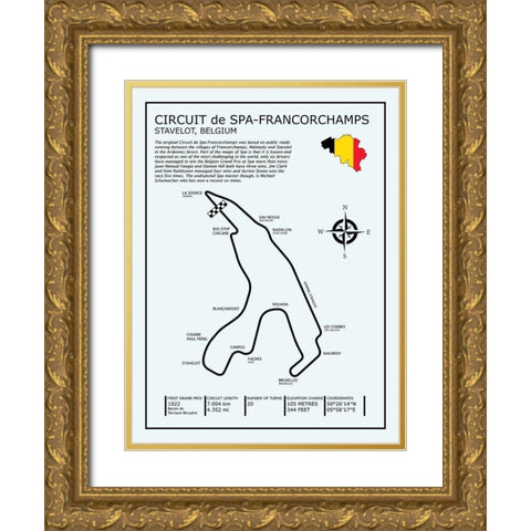 Spa-francorchamps Circuit Gold Ornate Wood Framed Art Print with Double Matting by Rogan, Mark