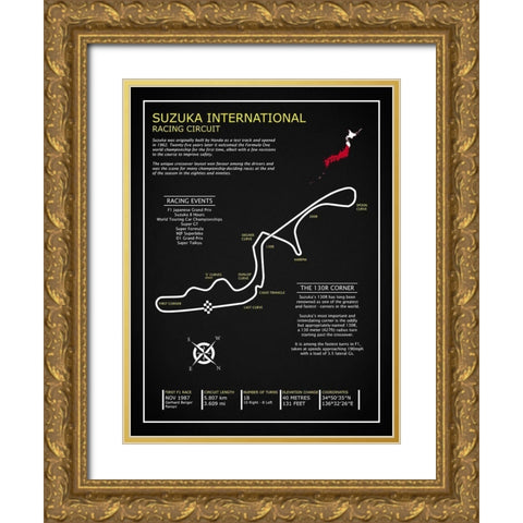 Suzuka Int Racing Circuit BL Gold Ornate Wood Framed Art Print with Double Matting by Rogan, Mark
