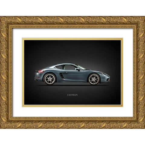 Porsche Cayman 718 Gold Ornate Wood Framed Art Print with Double Matting by Rogan, Mark