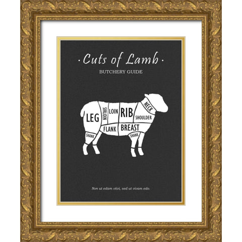 Butchery Lamb Gold Ornate Wood Framed Art Print with Double Matting by Rogan, Mark