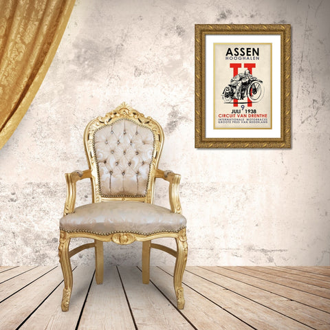 Assen TT Motorcycle Races 1938 Gold Ornate Wood Framed Art Print with Double Matting by Rogan, Mark